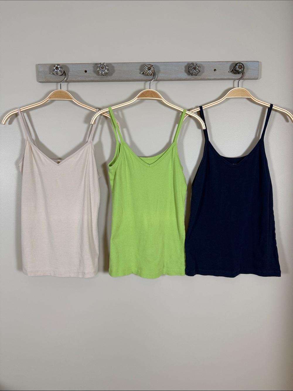 Set of 3 Old Navy Women’s Spaghetti Strap Camisoles - Beige, Lime, Navy